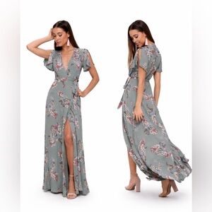 Lulus Blue Floral Short Flutter Sleeve Flowy Maxi Dress Small 2 4 6 NWT